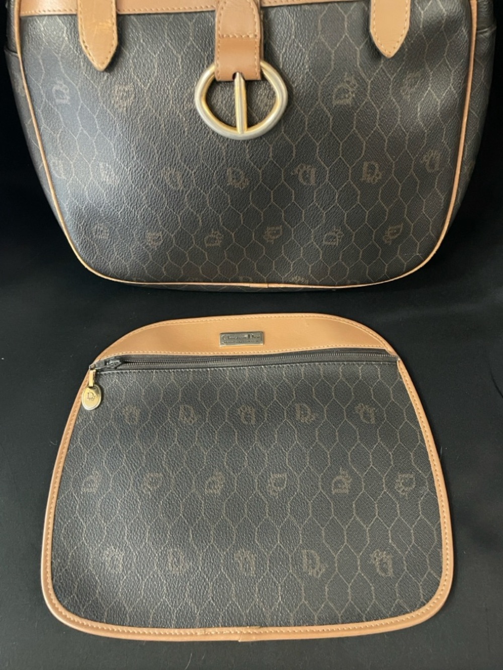 DIOR DARK Brown HONEYCOMB Shoulder Bag Tan Trim VTG GUC and Dior insert EUC COA - Picture 5 of 17